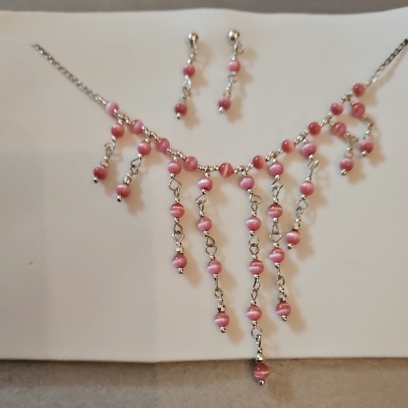 Pink Beaded Necklace and Earring Set NWOT - Picture 1 of 3